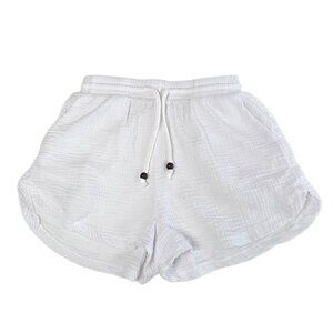 Paradise USA Pull On Cotton Beach Shorts, White, Tie Waist, Resortwear, Sz S
